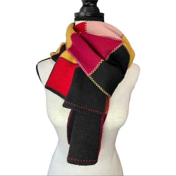 Kate Spade Color‎ Block Knitted Scarf, Red, Pink, Gold and Black - 64" Long - Picture 2 of 5